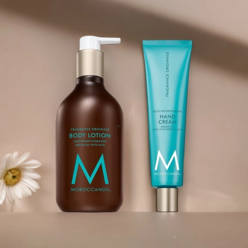 Moroccanoil zestaw balsam do ciała 360 ml + odżywczy krem do rąk 100 ml - zapach oryginalny