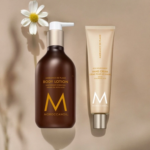 Moroccanoil zestaw balsam do ciała 360 ml + odżywczy krem do rąk 100 ml - zapach ambiance de plage