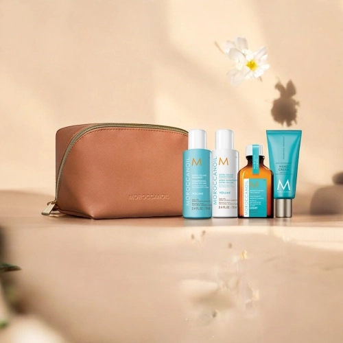 Moroccanoil Zestaw Podróżny Volume - szampon 70 ml + odżywka 70 ml + kuracja 25 ml + krem do rąk 40 ml + kosmetyczka GRATIS!