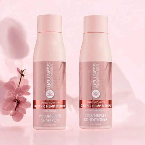 Wellness Premium Products Volumeplex - zestaw nawilżenie i objętość dla włosów cienkich szampon 500 ml + odżywka 500 ml
