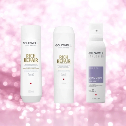 Goldwell Rich Repair - zestaw regenerujący do włosów szampon + odżywka + spray nabłyszczający 