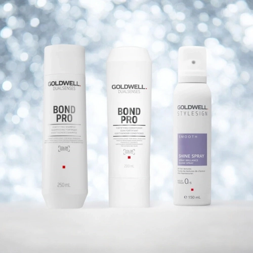 Goldwell Bond Pro - zestaw wzmacniający do włosów szampon + odżywka + spray nabłyszczający 