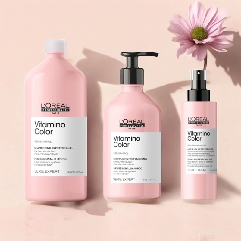 L'ORÉAL PROFESSIONNEL Vitamino Color - zestaw szampon 1500 ml + odżywka 500 ml + spray chroniący kolor 190 ml