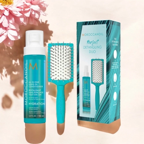 Moroccanoil perfect detangling duo - zestaw ułatwiający rozczesywanie spray hydration all in one 160 ml + mini szczotka