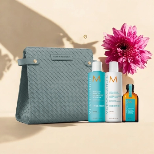 Moroccanoil Hydration Kit - zestaw nawilżający włosy szampon + odżywka + kuracja + kosmetyczka GRATIS