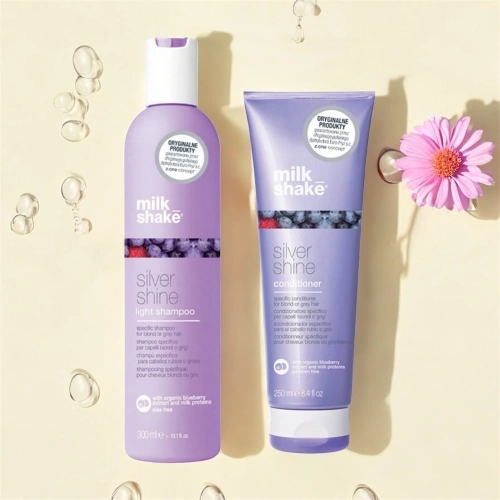 Milk shake silver shine zestaw do włosów blond szampon light 300 ml + odżywka 300 ml niwelujący żółte odcienie 