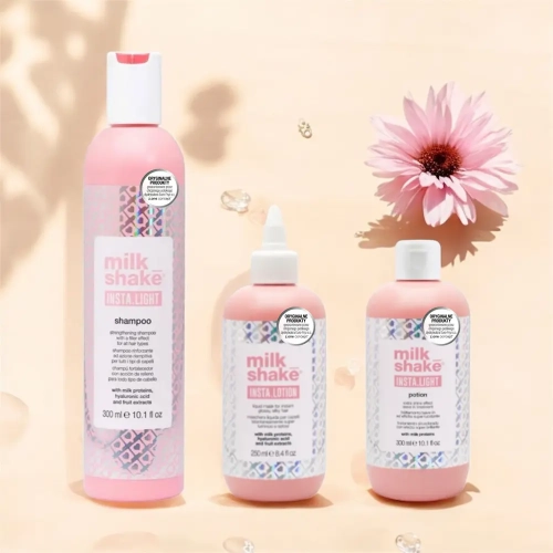 Milk Shake Insta Light - zestaw nabłyszczający z efektem wypełnienia włosów, szampon 100 ml + płynna maska 250 ml + kuracja potion 300 ml