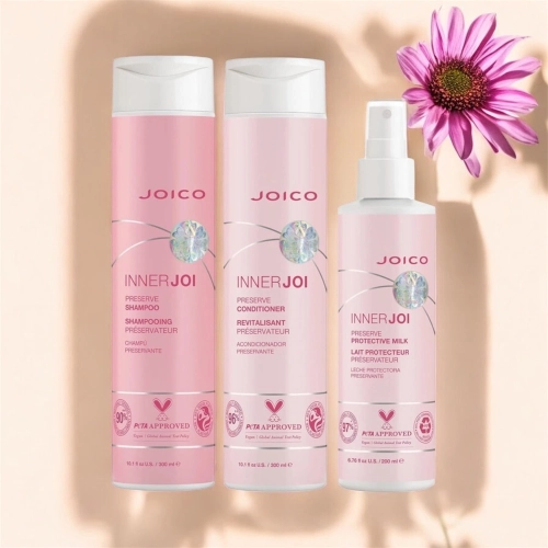 Joico InnerJoi Preserve wegański zestaw szampon 300 ml + odżywka 300 ml + maska 150 ml chroniący kolor włosów farbowanych 
