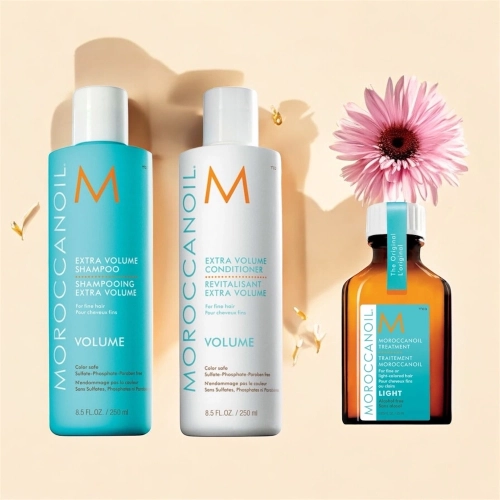 Moroccanoil Volume - zestaw do włosów cienkich i delikatnych, objętość - szampon 250 ml, odżywka 250 ml, kuracja light 25 ml