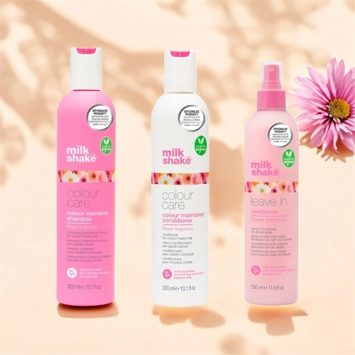 Zestaw Milk Shake Colour Care Flower Power Vege, odżywka 300 ml + szampon 300 ml do włosów farbowanych + odżywka bez spłukiwania 350 ml