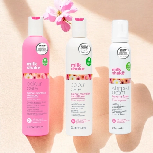 Zestaw Milk Shake Colour Care Flower Power Vege, odżywka 300 ml + szampon 300 ml do włosów farbowanych + odżywka w piance bez spłukiwania 350 ml 