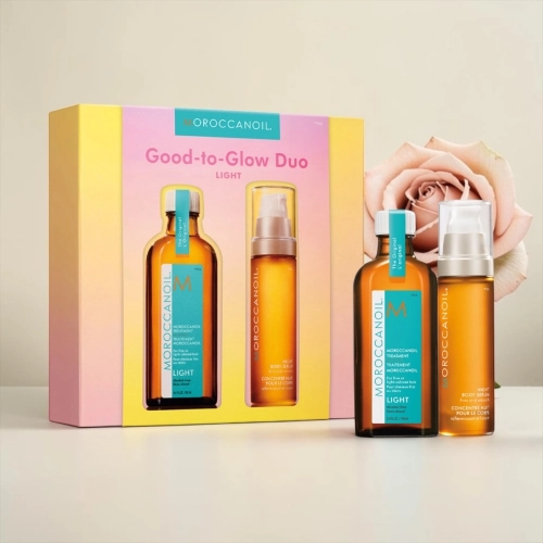 Moroccanoil good to glow duo - zestaw do pielęgnacji ciała i włosów kuracja light + serum