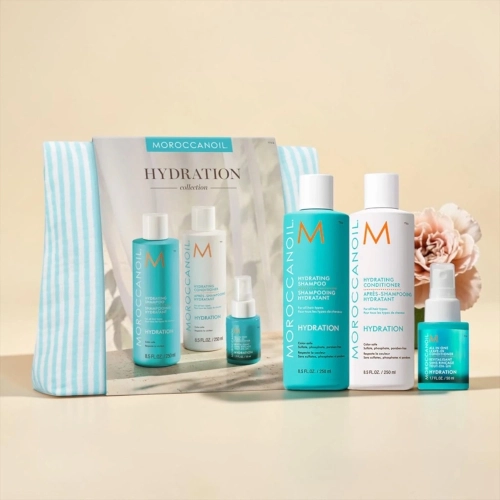 Moroccanoil spring hydration - zestaw do włosów nawilżający szampon 250 ml + odżywka 250 ml + odżywka bezspłukiwania 50 ml + kosmetyczka gratis