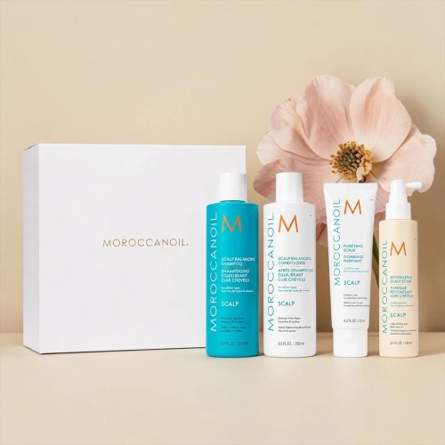 Moroccanoil Scalp - zestaw przywracający równowagę skórze głowy szampon + odżywka + peeling + kuracja 