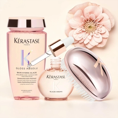 Kérastase Gloss Absolu - wygładzający zestaw do włosów puszących się szampon 250 ml + olejek 45 ml + szczotka GRATIS