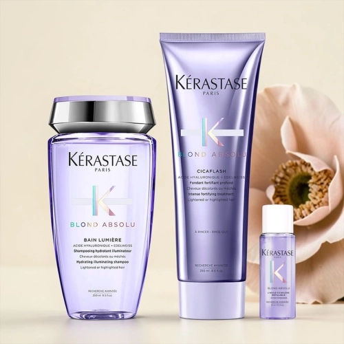 Kérastase Blond Absolu - zestaw nawilżająco rozświetlający do włosów blond szampon + odżywka + mini olejek gratis