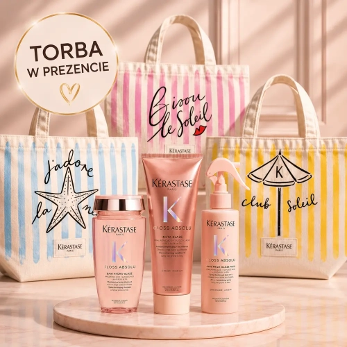 Kérastase Gloss Absolu - zestaw do włosów długich z tendencją do puszenia szampon 250 ml + odżywka 250 ml + mleczko 190 ml + torba plażowa w prezencie