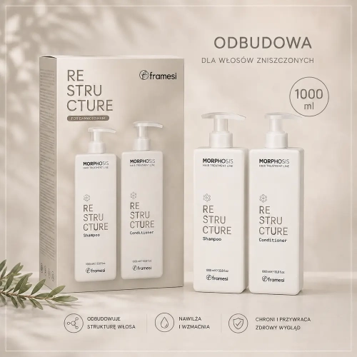 Framesi Morphosis Restructure - zestaw regenerujący do włosów zniszczonych - szampon 1000 ml i odżywka 1000 ml