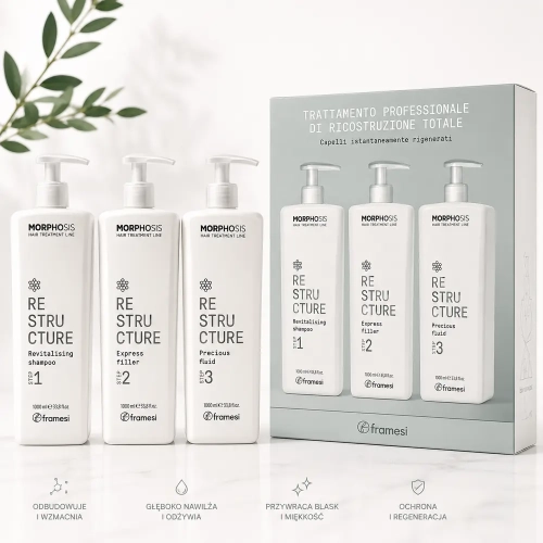 Framesi Morphosis Restructure - zestaw do głębokiej rekonstrukcji włosów 3x1000 ml