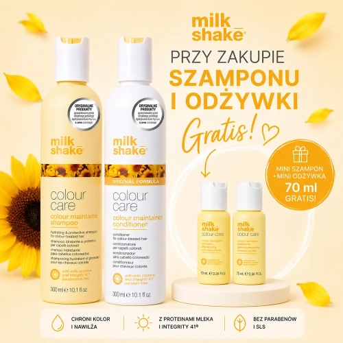 Milk Shake Color Care - zestaw do włosów farbowanych szampon 300 ml + odżywka 300 ml + mini odżywka 70 ml + mini szampon 70 ml gratis
