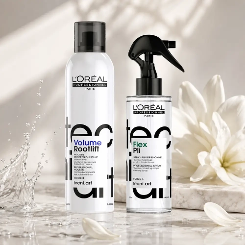 L’Oréal Professionnel TecniArt Volume Rootlift - pianka do włosów nadająca objętość u nasady 250 ml + L’Oréal Professionnel Tecni.ART Flex Pli - termomodelujący spray do włosów 190 ml