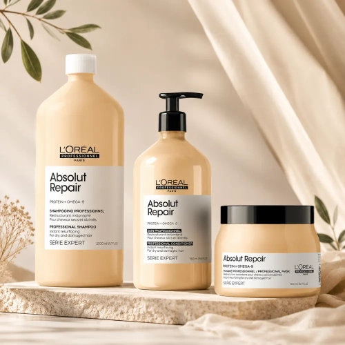 L’Oréal Professionnel Serie Expert Absolut Repair - zestaw odbudowujący do włosów zniszczonych szampon 1500 ml + maska 500 ml + odżywka 750 ml + pompka GRATIS