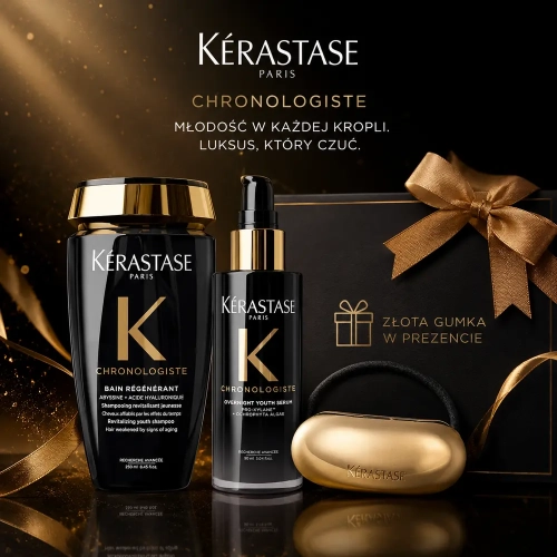 Kérastase Chronologiste - zestaw rewitalizująco-nawilżający do włosów starzejących się szampon + serum na noc + złota gumka w prezencie