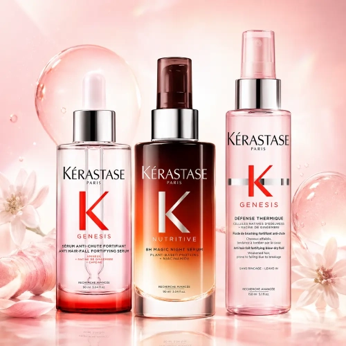 Kérastase zestaw moc i blask - serum przeciw wypadaniu włosów 90 ml + odżywcze serum na noc do włosów suchych 90 ml + mleczko termiczne przeciw utracie gęstości włosów 150 ml